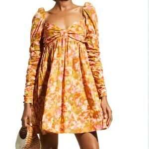 ZIMMERMANN -  Violet Floral Empire Mini Dress with Ruched Sleeves - Z4/Size 12